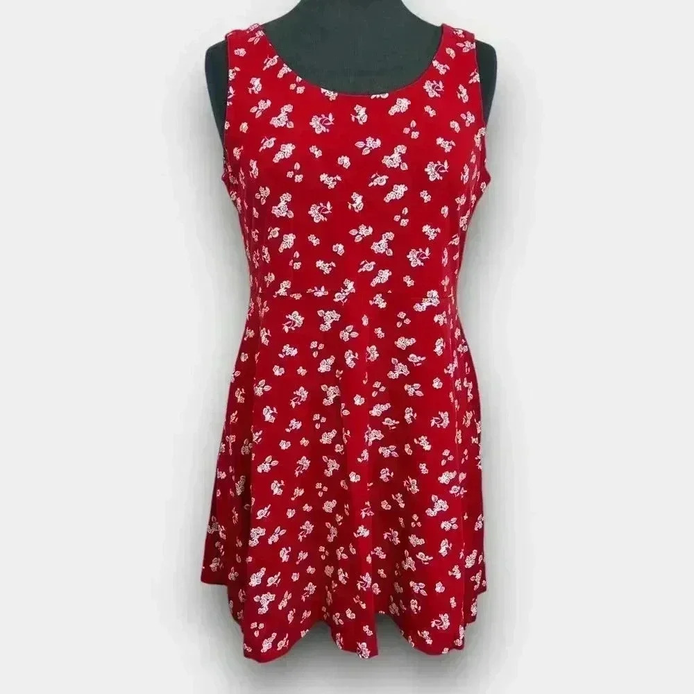 2 Dye 4 Women’s Sleeveless Fit & Flare Dress L Floral Print Scoop Neck Sundress
